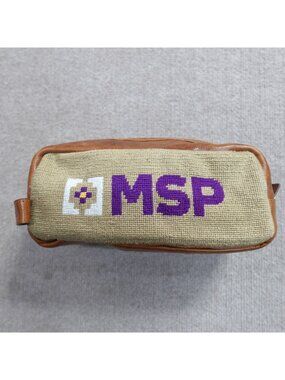 Smathers & Branson Dopp Kit Brown Leather Needlepoint Toiletry Bag MSP